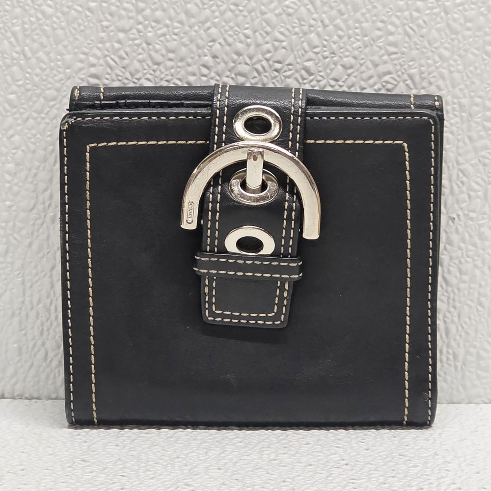 Vintage Coach Soho Black Leather Buckle Small Bifold Wallet